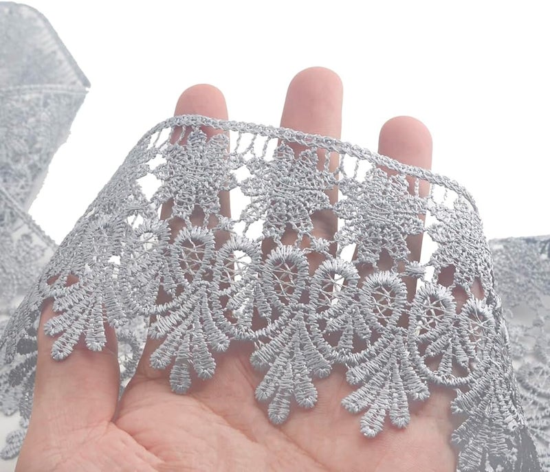 Kuasting 7.5 Yards Floral Lace Edge Trim 9CM Width Europe Chips Pattern Inelastic Embroidery Lace Trim for Sewing Making, DIY Crafts, Gift Wrapping, Wedding Decor (Grey) - Image 3